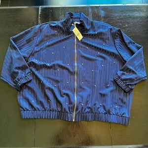 NWT Vintage 3XL XXXL Full Zip Gold and Blue Stripes Jacket Light weight Spring